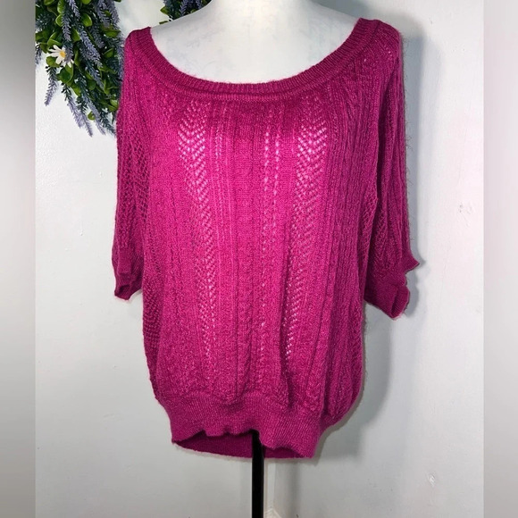 Express design studio,M, mohair wool blend open cable knit short puff sleeves - Picture 1 of 10